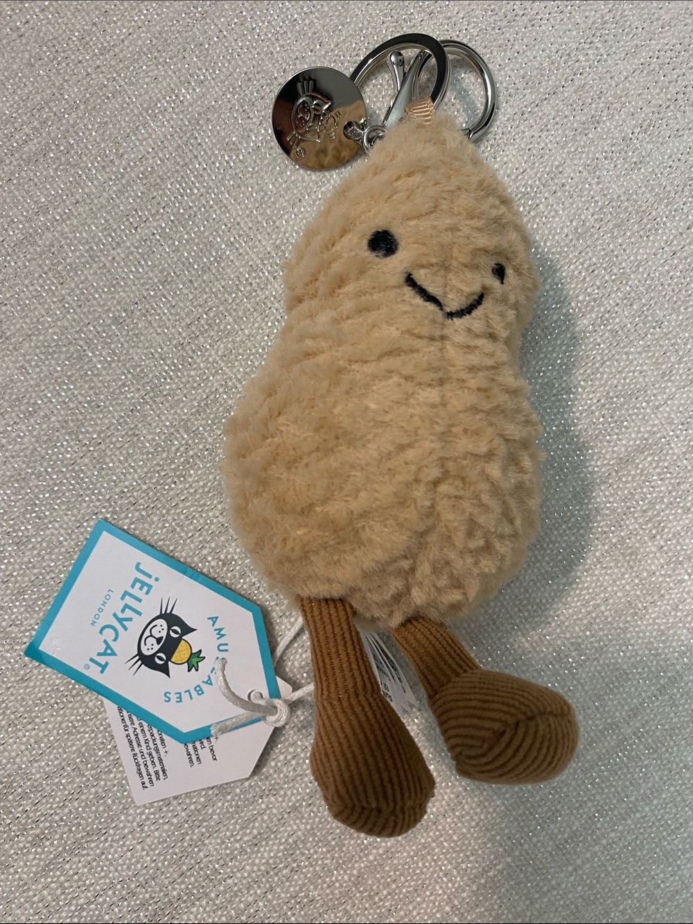 Jellycat Cream Plush Bird Keyring with Brown Corduroy Legs